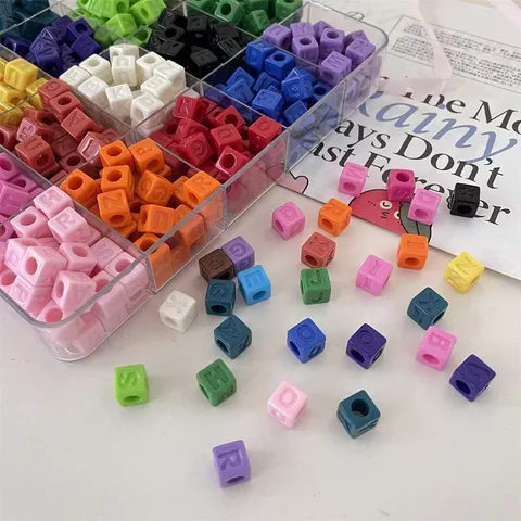Acryl Buchstaben Perlen Einfaarbig Quadratische Lose Perlen Grosses Loch DIY Schmuckherstellung Zubehoer Fuer Armband Halskette