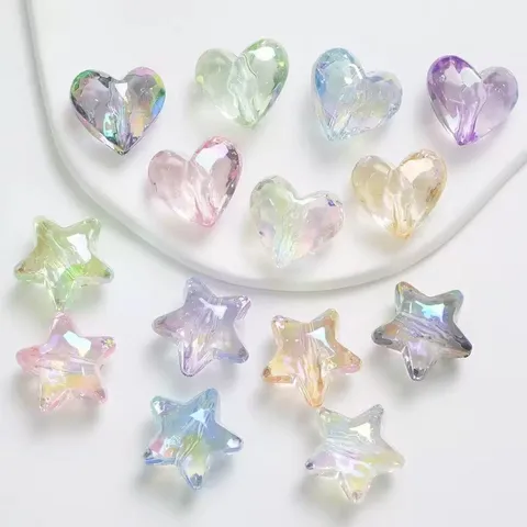 Transparentes Acryl Buntes UV Plattiertes Facettiertes Herz und Stern Perlen Schillernd DIY Handgemachte Handy Kette Schmuck Zubehör