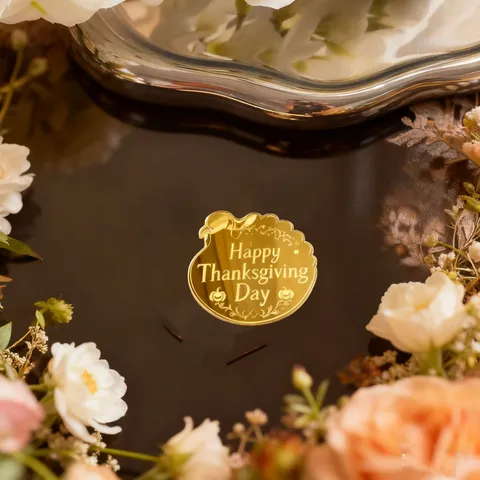 Décorations de Gâteau en Acrylique Doré pour Thanksgiving Happy Thanksgiving Day Dinde Citrouille Feuille d'Érable Fête