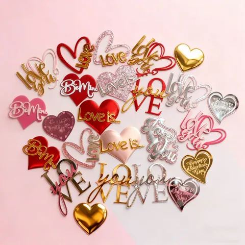 Acryl Herz Kuchen-Topper Spiegel Gold Rot Rosa Glitzer Cupcake Toppers Love Be Mine Valentinstag Hochzeit Party Kuchen Dekoration