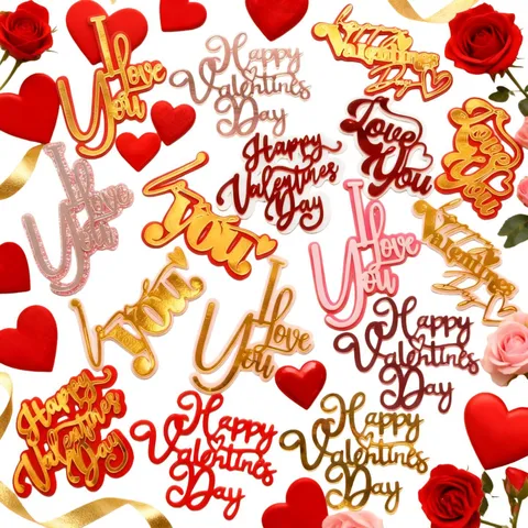 Ins Style Acrylic Cake Topper Double Layer Happy Valentine's Day I Love You Heart Shape Cake Side Decoration Party Baking Supplies