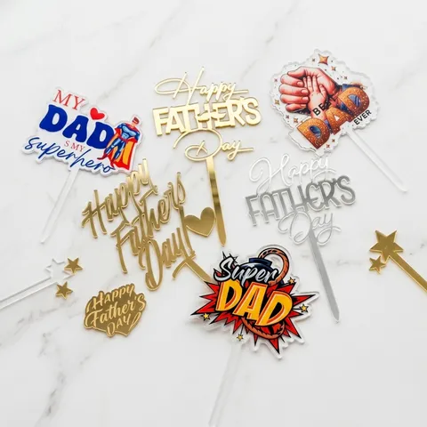 Decorazione per Torta Festa del Papà in Acrilico Oro Argento Super Papà Supereroe Torta Topper Best Dad Ever Festa