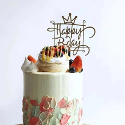Acryl Krone Happy Birthday Tortenaufsatz Gold Schwarz Spiegel Geburtstag Party Backen Dekorationen Kuchen Einsteckkarte