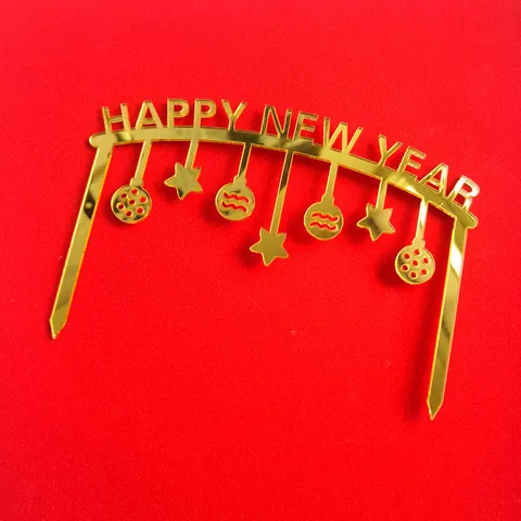 Acrylic Happy New Year Cake Topper Minimalist Arch Dessert Insert Card Festive Baking Decoration Signs For Party Tableware