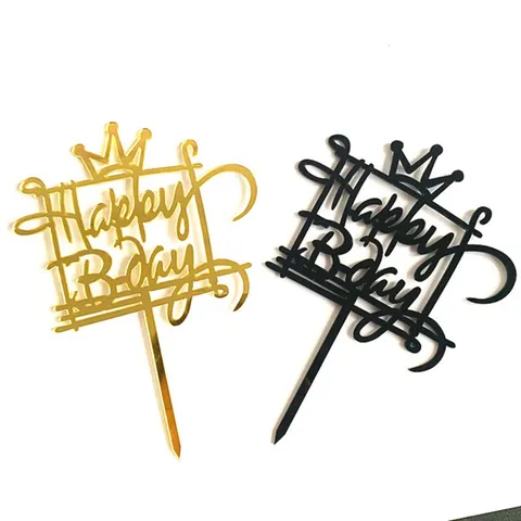 Acryl Krone Happy Birthday Tortenaufsatz Gold Schwarz Spiegel Geburtstag Party Backen Dekorationen Kuchen Einsteckkarte