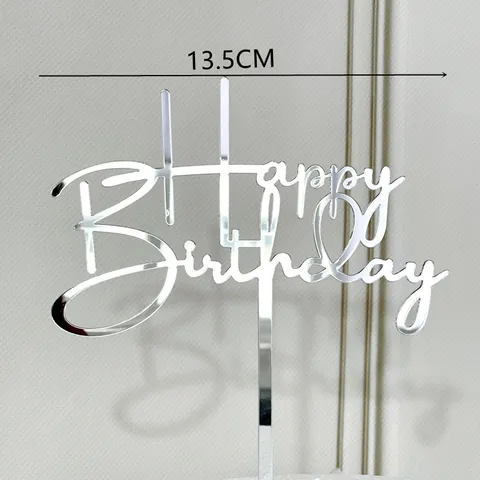 Adorno para Tarta Happy Birthday de Acrílico Efecto Espejo Letras Caladas Signo Ornamento Decoración Para Fiesta de Cumpleaños