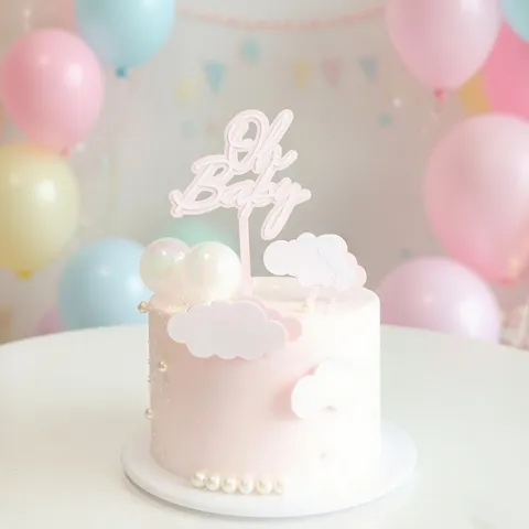 Acrylic Oh Baby Cake Topper With Cloud Decoration For Baby Shower Birthday Party Ins Style Baby Cake Ornament Decoration