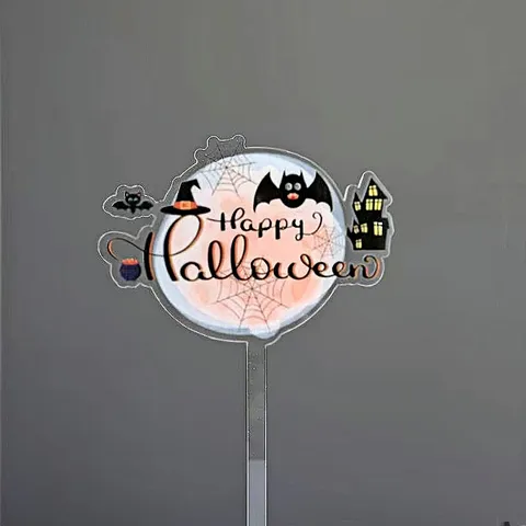 Acrylic Printed Halloween Cake Topper Ghost Bat Pumpkin Letters Sign Cake Decorating Insert for Festival Party Baking Accessories