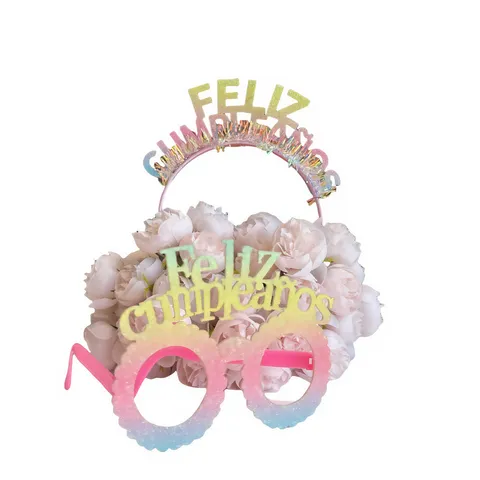 Spanish Birthday Party Decorations Set Feliz Cumpleaños Glitter Headband And Glasses For Kids Adults Birthday Party Supplies