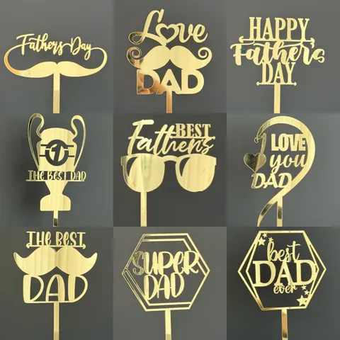 Acrylic Father's Day Cake Topper Gold Mirror Happy Father's Day DAD Cake Decoration Insert Ins Style Party Baking Supplies
