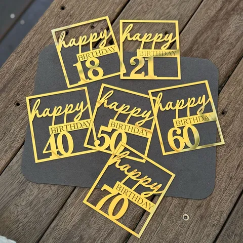 Acrylic Happy Birthday Cake Topper Golden Mirror Number Pattern Cake Decoration For Birthday Party Dessert Table Side Decor