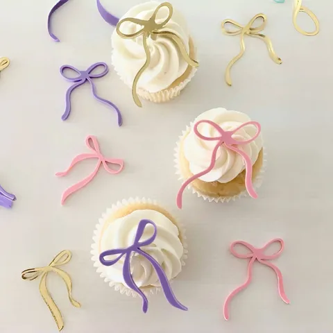 Acrylic Bow Cupcake Topper For Birthday Mothers Day Valentine Party Cake Decoration Accessories Bowknot Dessert Insert Topper