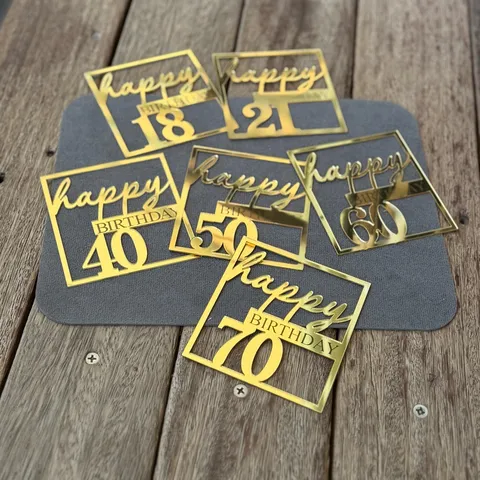 Acrylic Happy Birthday Cake Topper Golden Mirror Number Pattern Cake Decoration For Birthday Party Dessert Table Side Decor