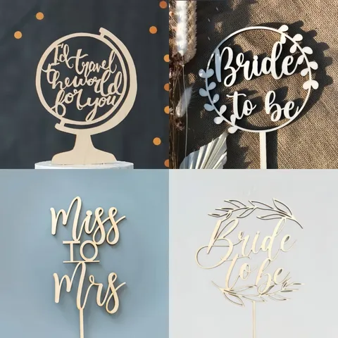 Acrylic Wood Wedding Cake Topper Engagement Proposal Party Decoration Ins Style Mr & Mrs Bride To Be Cake Insert For Wedding Banquet Party Dessert Decor