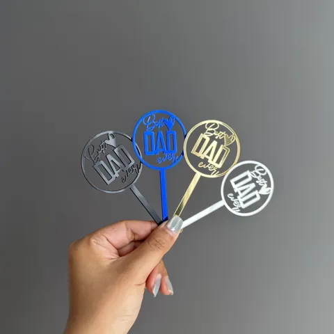 Acrylic Father's Day Cake Topper Mirror Gold Silver Best Dad Ever Cupcake Picks Father's Day Party Decoration Supplies