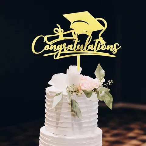 Acryl Abschluss Kuchendekoration Congrats Grad Congratulations Buchstaben Design Für Abschlussfeier Party Feier Gold Schwarz Elegant Ornament