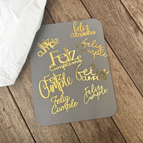 Spagnolo Feliz Cumpleaños Cake Topper di Compleanno Specchio Dorato Acrilico Decorazione Torta per Forniture Feste