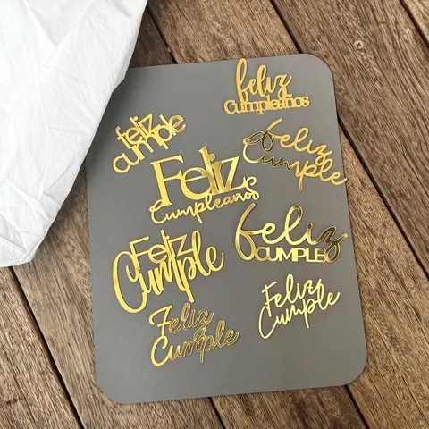 Spagnolo Feliz Cumpleaños Cake Topper di Compleanno Specchio Dorato Acrilico Decorazione Torta per Forniture Feste