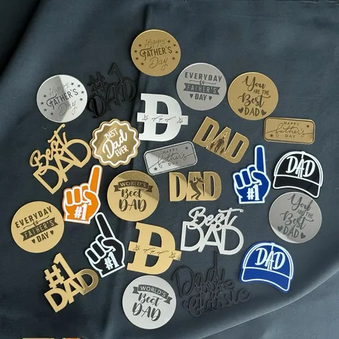 Father's Day Cake Toppers Acrylic Cupcake Toppers Gold Silver DAD Mirror Cake Decorations For Father's Day Party Decor