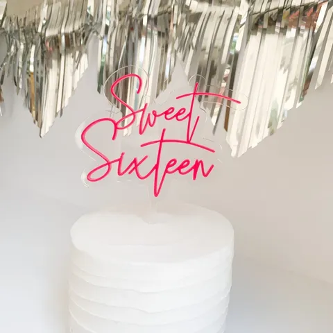 Double Layer Acrylic Sweet 16 Birthday Cake Topper Sixteen Year Old Party Cake Decoration Pink Gold Glitter Cake Sign Ins Style Party Supplies