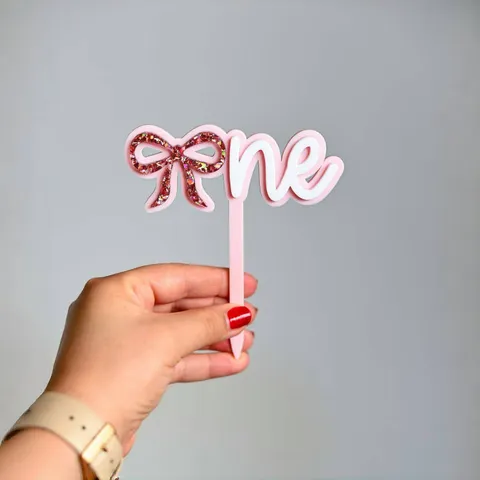 Ins Style Acrylic Double Layer Cake Topper Bow Number One Two Three Birthday Party Celebration Dessert Table Decoration