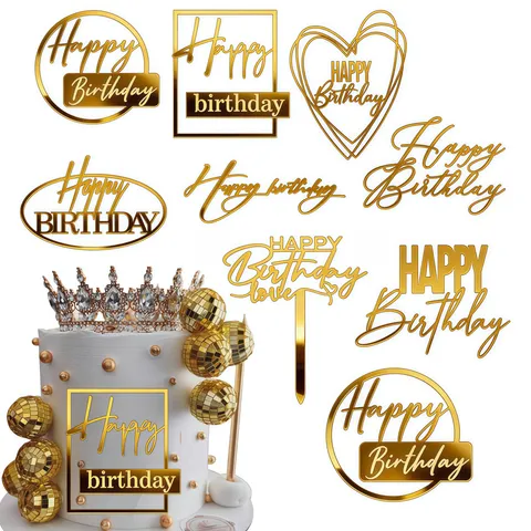 Acryl Happy Birthday Tortenaufsatz Dekoration Ins Stil Spiegel Gold Silber Roségold Für Geburtstagsfeier Backdeko