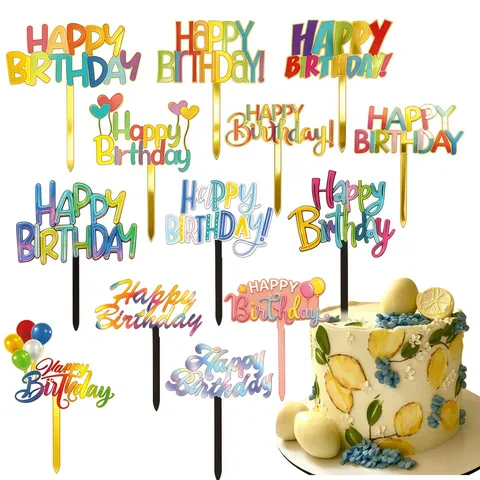 Acryl Happy Birthday Tortenaufsatz UV Farbdruck Bunte Künstlerische Schriftzug Tortenstecker Für Party Dekoration Zubehör