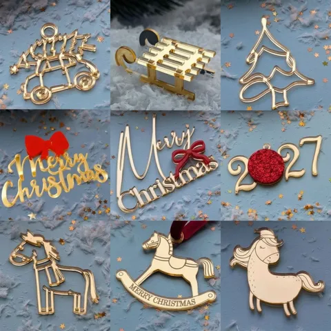 Adornos de Acrílico para Tartas de Navidad Letra Feliz Navidad Árbol Trineo Reno Pony Decoración de Cupcakes para Fiesta de Vacaciones Repostería