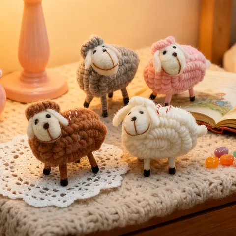Handmade Wool Felt Cute Sheep Pendant Creative Cartoon Animal Figurine Ornament Home Decor Desktop Decoration Gift