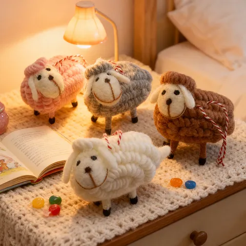Handmade Wool Felt Cute Sheep Pendant Creative Cartoon Animal Figurine Ornament Home Decor Desktop Decoration Gift