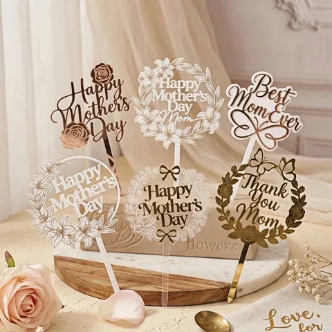 Acrylic Cake Topper Mother's Day Decoration Floral Butterfly Design Best Mom Ever Happy Mother's Day Cake Ornament For Party