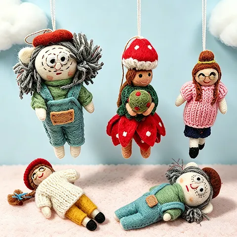 Handmade Wool Felt Christmas Doll Pendant Cute Girl Figurine Hanging Ornament Festive Home Decor Creative Gift