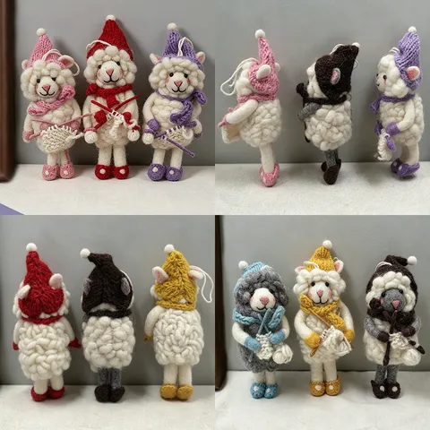 Handmade Wool Felt Sheep Pendant Keychain Cute Knitted Sweater Animal Bag Charm Car Hanging Ornament Gift