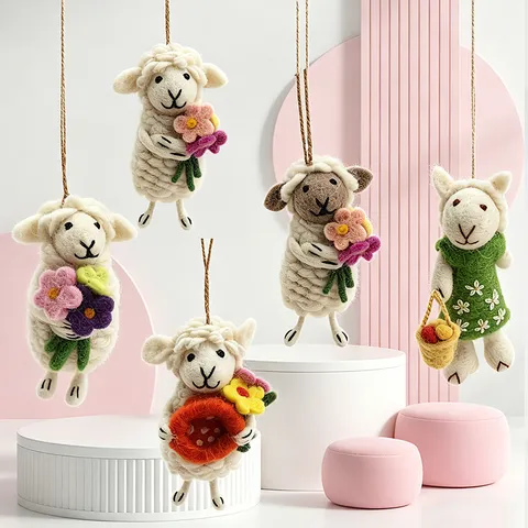 Handmade Wool Felt Little Sheep Keychain Cute Cartoon Animal Bag Pendant Creative Holiday Gift Key Ring Backpack