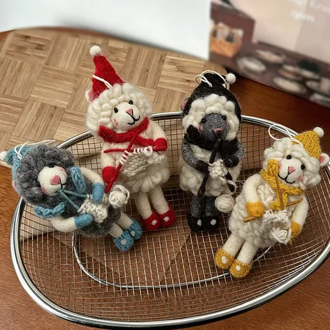 Handmade Wool Felt Sheep Pendant Keychain Cute Knitted Sweater Animal Bag Charm Car Hanging Ornament Gift