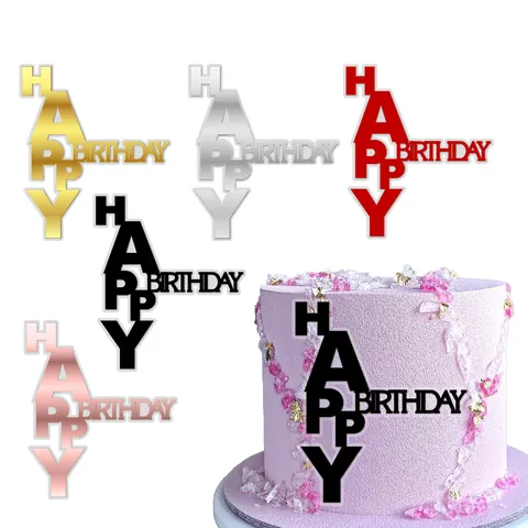 Décoration de Gâteau Joyeux Anniversaire en Acrylique Style Ins Miroir Or Argent Or Rose Décoration de Fête
