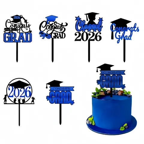 Acrylic Graduation Cake Topper Congrats Grad Class Of 2026 Doctoral Cap Dessert Decoration For Graduation Party Event Supplies
