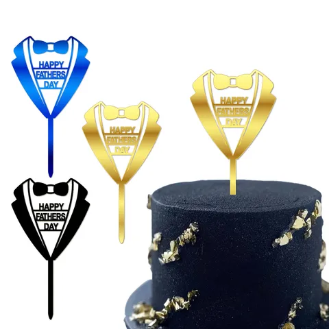 Adorno para Tarta del Día del Padre en Acrílico Diseño de Traje y Pajarita Happy Father Day para Cumpleaños de Hombre