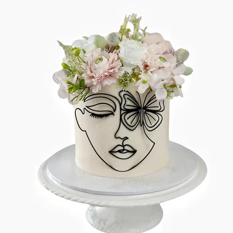 Minimalist Acrylic Abstract Female Face Lines Cake Topper Ins Style Butterfly Flower Outline Silhouette Baking Decoration Insert For Birthday Party