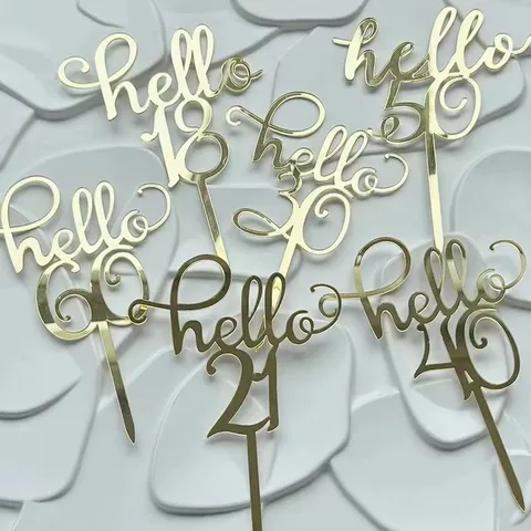 Gold Mirror Acrylic Birthday Cake Topper INS Style Dessert Table Decoration Party Supplies