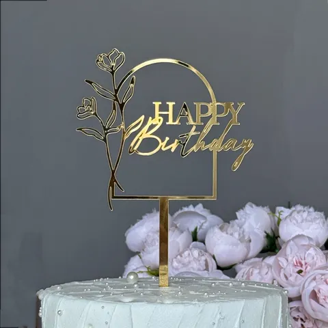 Χρυσό Ακρυλικό Happy Birthday Διακόσμηση Τούρτας Ins Style Φλοράλ Σχέδιο Πεταλούδας Εφέ Καθρέφτη για Πάρτι Γενεθλίων
