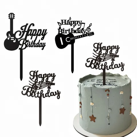Adorno para Pasteles de Acrílico con Notas Musicales y Guitarra Tema Musical Decoración de Pasteles Silueta de Bajo