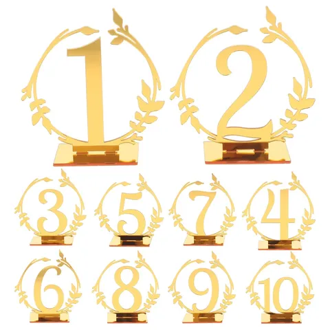 Números de Mesa de Acrílico Calados Efecto Espejo Tarjetas de Mesa de Boda Placa de Número de Guirnalda Floral para Decoración de Fiesta de Cumpleaños