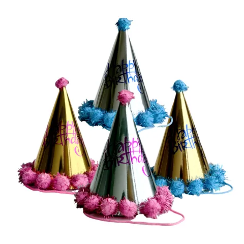 Glanzende Acryl Verjaardagskegelhoed Met Pompom Letters Happy Birthday Feethoed Voor Kinderen Volwassenen Viering Decoratie