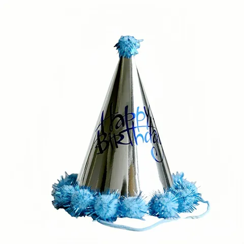 Glanzende Acryl Verjaardagskegelhoed Met Pompom Letters Happy Birthday Feethoed Voor Kinderen Volwassenen Viering Decoratie