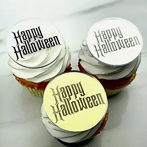 Halloween Cupcake Toppers Acrylic Round Disc Happy Halloween Trick Or Treat Boo Party Cake Decoration Props Supplies