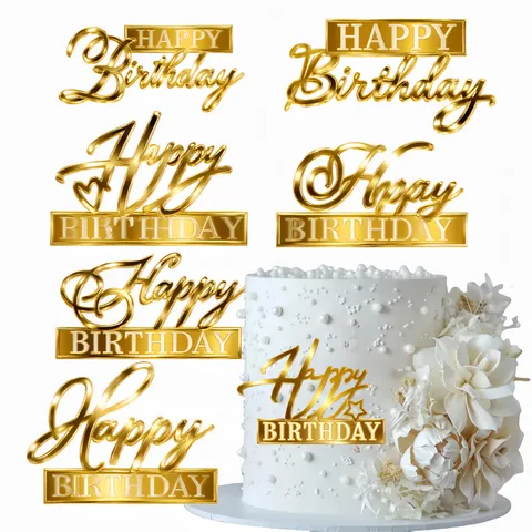 Acryl Happy Birthday Kuchendeko Spiegel Gold Silber Roségold Herz Stern Kuchen Dekoration Für Geburtstag Party Zubehör