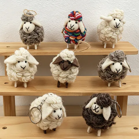 Handmade Wool Felt Cute Sheep Keychain Animal Pendant Hanging Ornament Bag Charm Home Decoration Cartoon Gift