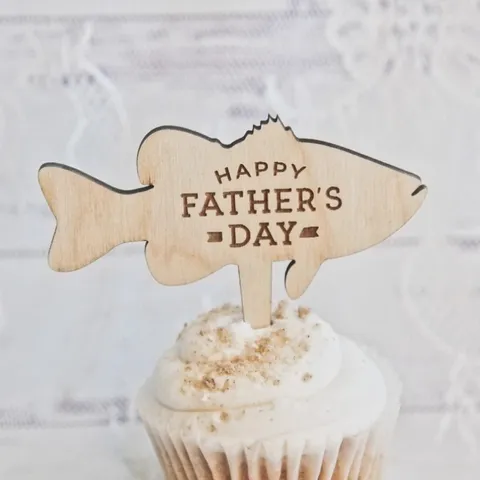 Ins Style Wooden Happy Father's Day Cake Topper Saw Fish Tie Shape Papa Best Dad Best Hubby Wood Cake Decoration Party Supplies