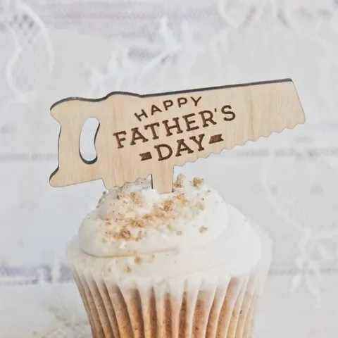 Ins Style Wooden Happy Father's Day Cake Topper Saw Fish Tie Shape Papa Best Dad Best Hubby Wood Cake Decoration Party Supplies